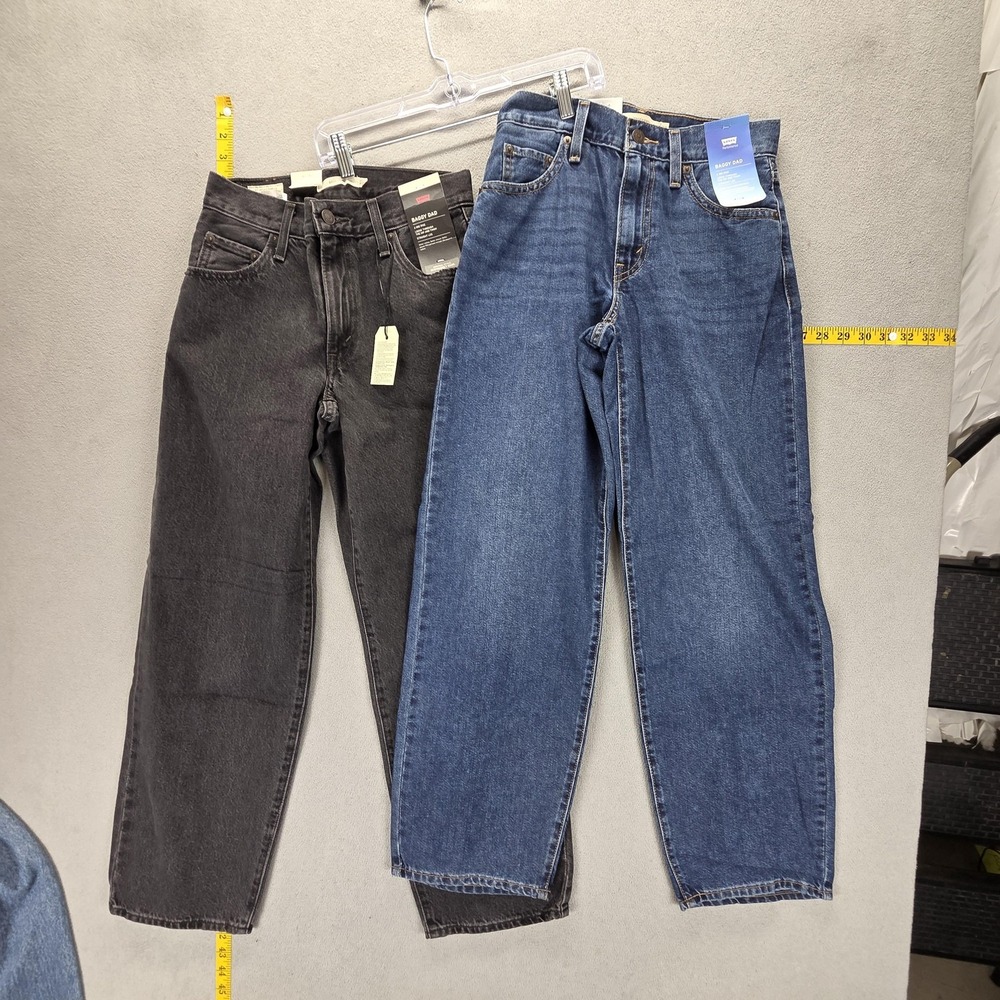 Levis Jeans Womens 23x28 Blue Black Baggy Dad Mid Rise Straight Leg 2 Pairs